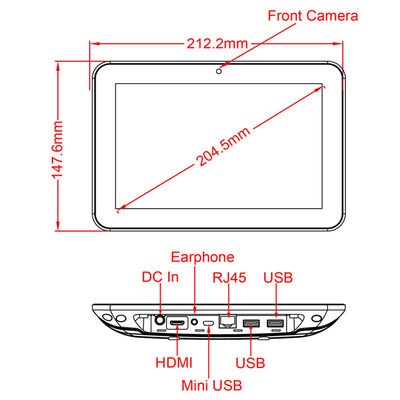 FCC verklaarde 8Inch allen in Één Android-Tablet RK3288 cpu met POE USB OTG