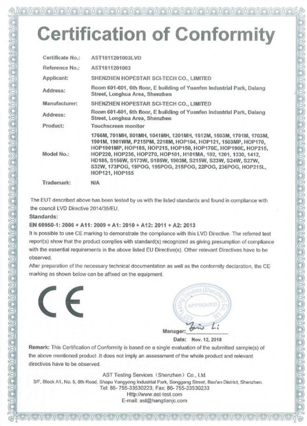 China Shenzhen Hopestar SCI-TECH Co., Ltd. certificaten