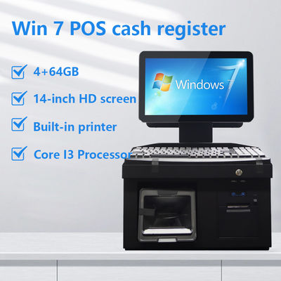 14 inch Dual Touch Screen Win7 POS Kassaregister i3 Cpu 4+64GB Desktop POS Terminal met Printer, Toetsenbord, Scanner
