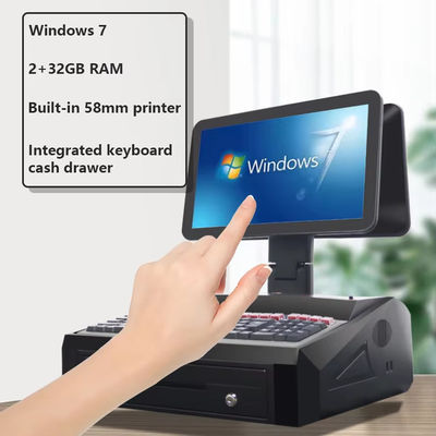 15,6 inch Dual Screen Touch All-in-One POS Systeem met Kassalade en Ingebouwde 58mm Printer 2GB RAM Supermarkt