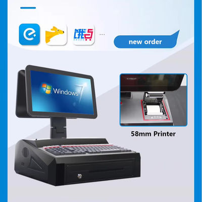 15,6 inch Dual Screen Touch All-in-One POS Systeem met Kassalade en Ingebouwde 58mm Printer 2GB RAM Supermarkt