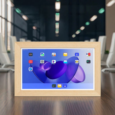 kwaliteit  21.5Inch RK3588 Wooden Frame Android 13 Tablet POE NFC Wall Mounted Tablet PC for Advertising Use fabriek