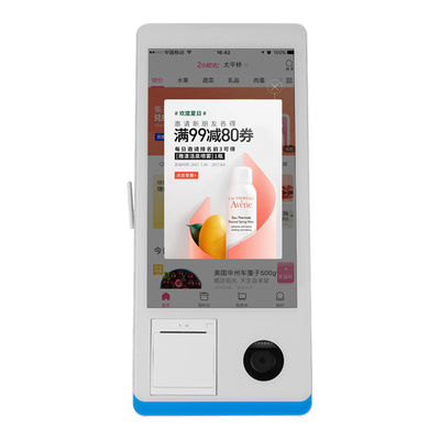 kwaliteit  Restaurant Self-service Ordering Counter Kiosk Windows 8+128GB Self-service Payment Kiosk with Printer Nfc QR Code Scanner fabriek