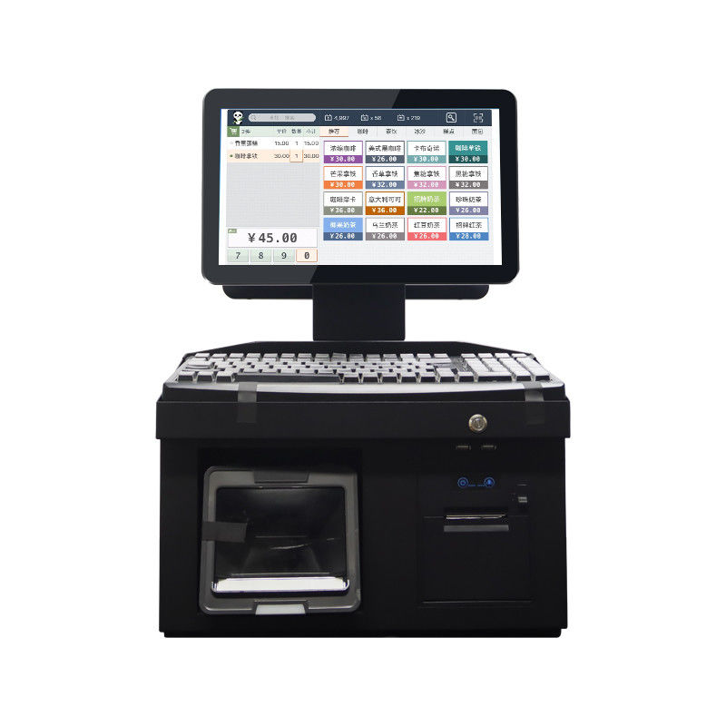 14 inch Dual Touch Screen Win7 POS Kassaregister i3 Cpu 4+64GB Desktop POS Terminal met Printer, Toetsenbord, Scanner