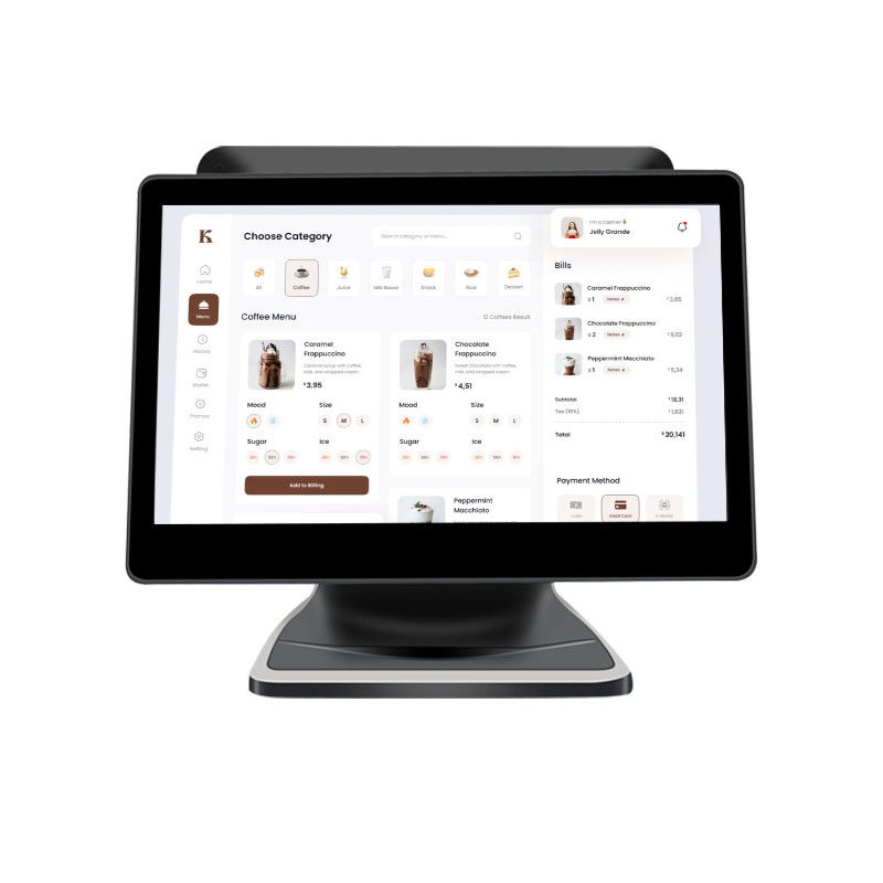 13.3/15.6 inch Dual Touch Screen POS System I3 Win System Retail Store POS Terminal met opvouwbare basis
