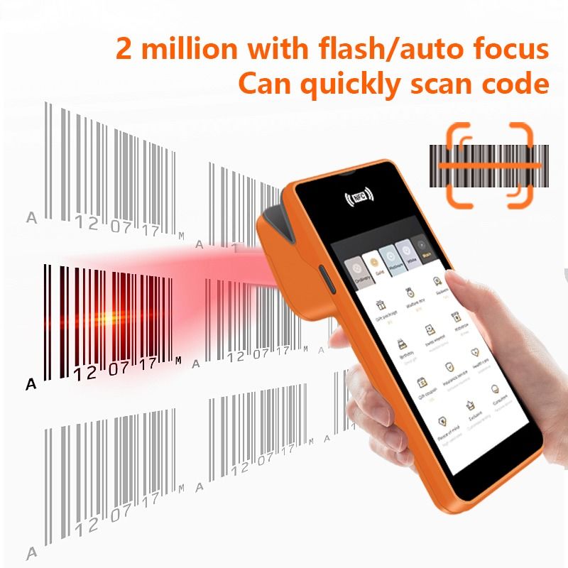 5.45 inch Draagbare Handheld Pos Machine Slimme NFC Mobiele Betalingsterminal Oranje Pos Systeem met Camera Printer