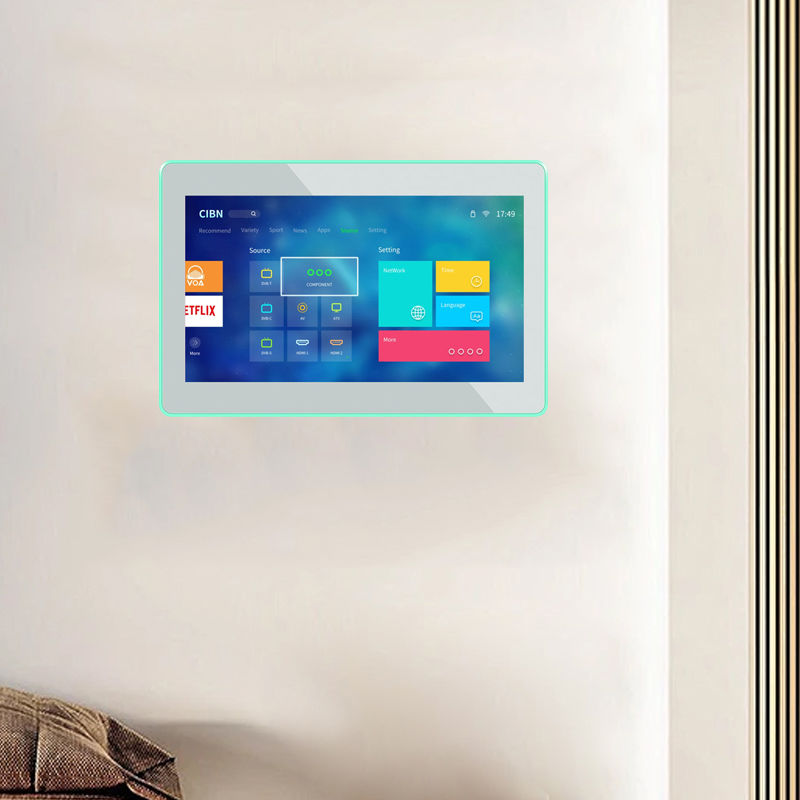 8-inch wand gemonteerde Android Tablet PC met 4-zijdige LED-lichten en POE NFC voor Smart Home en vergaderruimte boeking